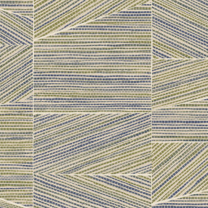 Geometrisch Arte-behang uit de Essentials Totem Infinity collectie met een patroon van schuine en horizontale lijnen in blauw, groen en beige.