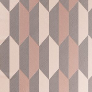 Geometrisch Arte Focus Arrow 26522 behang met een patroon van roze, beige en grijze pijlvormen.