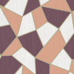 Abstract geometrisch patroon van het Arte-behang Insolence Blast 34582 in paars, roze en wit.