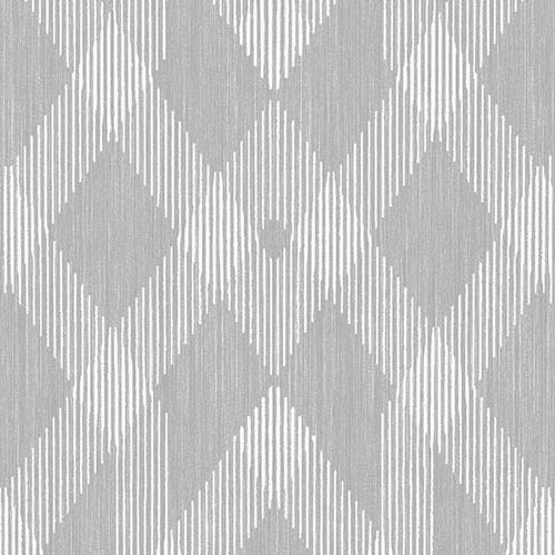 Grijs-wit Arte-behang Insolence Moxie 34623 met een geometrisch patroon van verticale lijnen en diamantvormen.