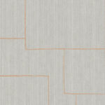 Grijs Arte-behang uit de Insolence Nerve 34601 collectie met een geometrisch patroon en koperkleurige lijnen.
