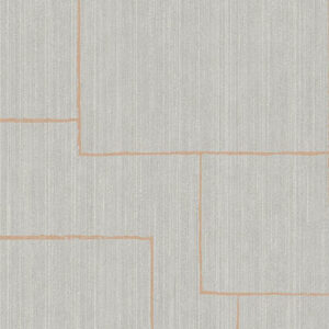 Grijs Arte-behang uit de Insolence Nerve 34601 collectie met een geometrisch patroon en koperkleurige lijnen.