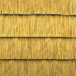 Goudgeel Arte-behang Insolence Swing 34661 met een textuur die doet denken aan overlappende stroken raffia.