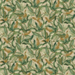 Behangpatroon Arte JV800 Tierra Mediterraneo 6611 met een dicht bladmotief in groentinten en aardekleuren op een beige achtergrond.