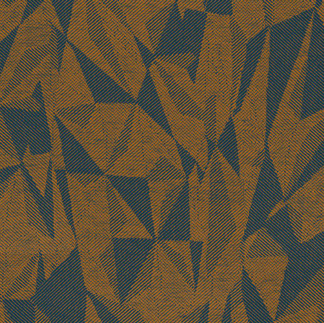 Geometrisch Arte-behang met abstract patroon in okergeel en donkerblauw uit de JV800 Tierra Nevada collectie.