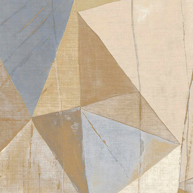 Abstract geometrisch patroon op Arte-behang JV800 Tierra Savana 6631 in beige-, bruin- en blauwtinten.