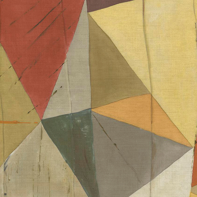 Abstracte wandbekleding uit de Arte JV800 Tierra Savana-collectie met geometrische vormen in aardetinten.