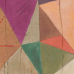 Abstracte patchwork-achtige wandbekleding met aardetinten en felle kleurvlakken uit de Arte Tierra Savana 6633 collectie.