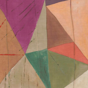 Abstracte patchwork-achtige wandbekleding met aardetinten en felle kleurvlakken uit de Arte Tierra Savana 6633 collectie.