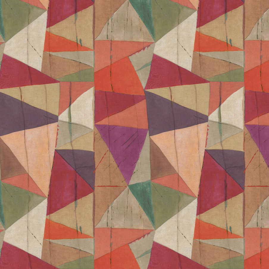 Abstract geometrisch patroon van het Arte-behang JV800 Tierra Savana 6633 in warme aardetinten en felle kleuren.