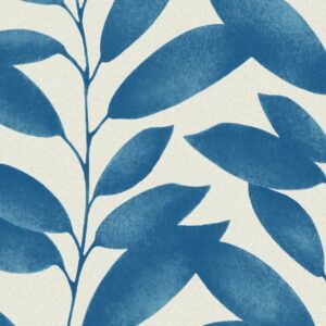 Blauw bladmotief op lichtbeige achtergrond uit het Arte behang Joy 21 Blooming Marvellous.