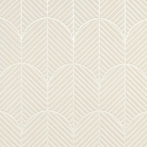Ecrukleurig Arte Kanso Anicca 72520 behang met een geometrisch, reliëfmatig bladpatroon.