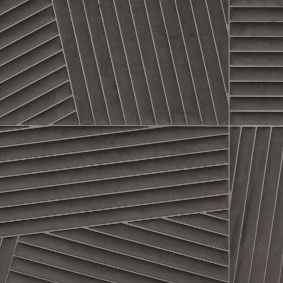 Donkergrijs Arte-behang Kanso Shibumi 72532 met een reliëfpatroon van schuine lijnen en geometrische vlakken.
