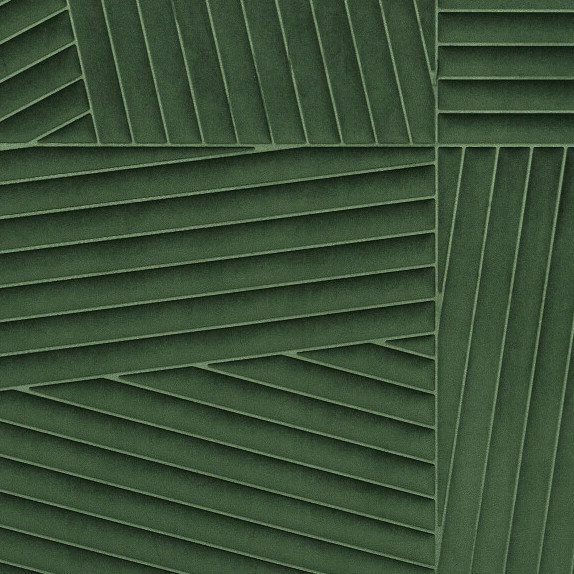 Groen Arte-behang Kanso Shibumi 72534 met een geometrisch patroon van schuine, verhoogde lijnen.