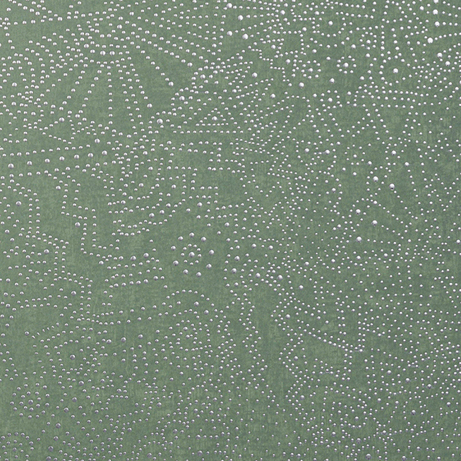 Groen Arte Kharga Gobi behang met een patroon van glanzende, met reliëf aangebrachte stippen in organische en geometrische vormen.