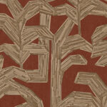 Decoratief Arte-behang Lanai Kailua 81500 met geometrisch bamboepatroon in de vorm van bladeren op een roodbruine achtergrond.