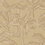 Beige behang met een grafisch patroon van gestileerde bladeren in bamboe-achtige textuur uit de Arte Lanai Kailua 81502 collectie.