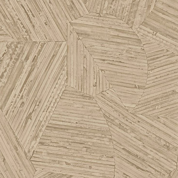 Beige Arte-behang Lanai Mauna 81512 met geometrisch patroon en houtstructuur.