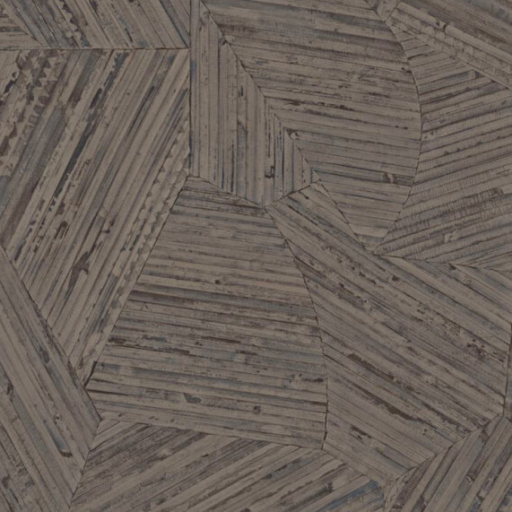 Donkerbruin Arte-behang Lanai Mauna 81513 met geometrisch patroon van schuine lijnen en houtstructuur.