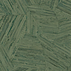 Groen Arte-behang Lanai Mauna 81514 met een geometrisch patroon van gestreepte, overlappende vormen.