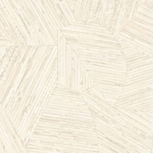 Lichtbeige Arte-behang Lanai Mauna 81517 met geometrisch patroon van houtstructuur.