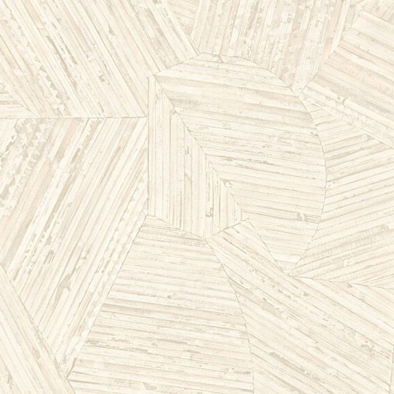 Lichtbeige Arte-behang Lanai Mauna 81517 met geometrisch patroon van houtstructuur.