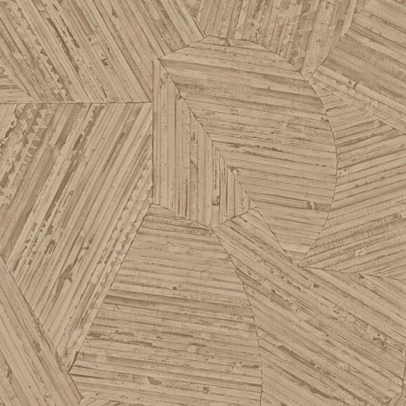 Beige Arte-behang uit de Lanai Mauna 81518 collectie met een geometrisch patroon van houtstructuur en schuine lijnen.