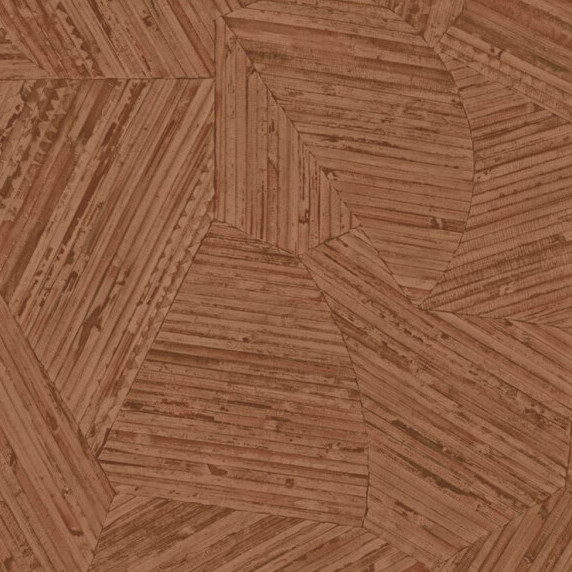 Close-up van het Arte behang Lanai Mauna 81519 met een geometrisch patroon in warme, roodbruine tinten.