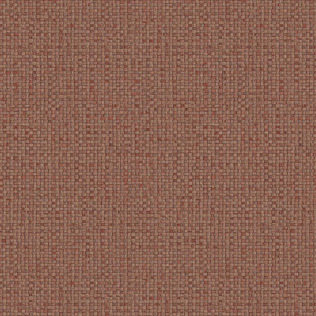 Roodbruin Arte-behang met een geweven Lanai Puna 81540 patroon in een textielachtige structuur.