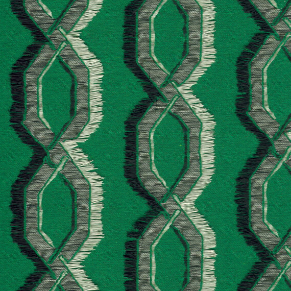 Groen Arte-behang LeCouturier Franges 58520 met abstract patroon van verweven lijnen en franjes.