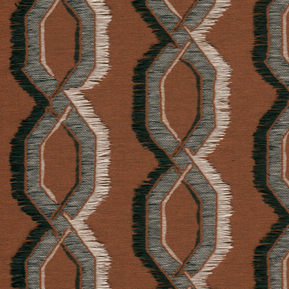 Bruin Arte-behang uit de Le Couturier Franges collectie met een grafisch patroon van verweven lijnen en franjes.