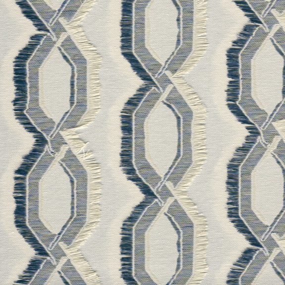 Textuur van Arte-behang Le Couturier Franges 58525 met een geometrisch patroon en franjes in grijs- en crèmetinten.