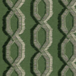 Groen Arte-behang uit de Le Couturier Franges-collectie met een patroon van verweven, geometrische vormen in beige en grijsgroen.