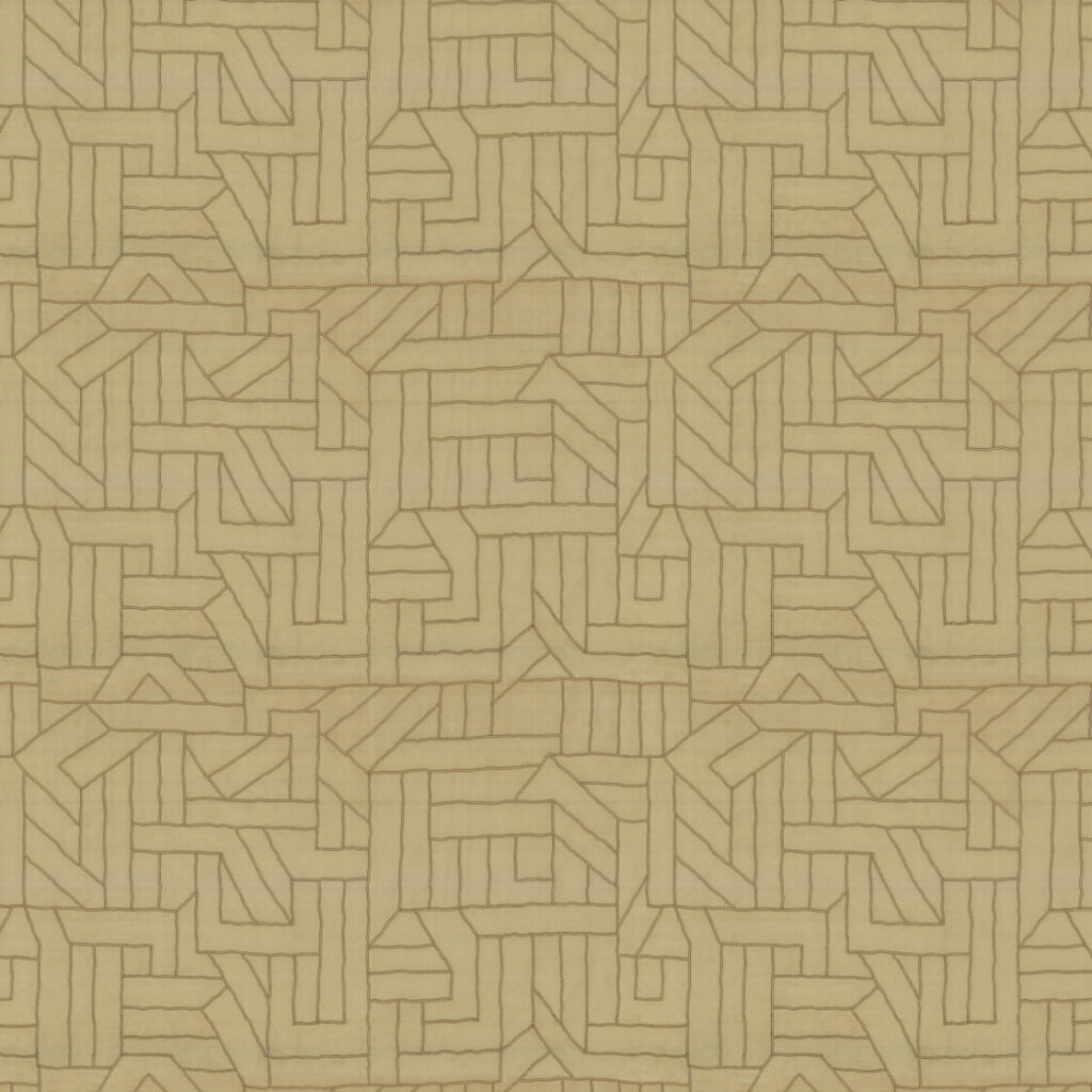 Beige Arte-behang uit de Le Couturier La Dérive-collectie met een abstract geometrisch patroon van doorlopende lijnen.