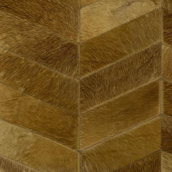 Bruin Arte-behang uit de Les Cuirs collectie met een geometrisch patroon van vachtstructuur.