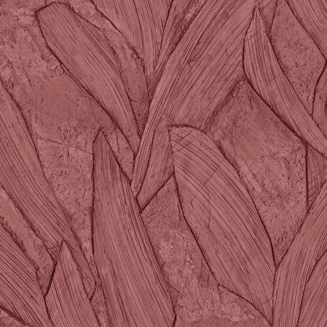 Roodbruin Arte behang uit de Piante-collectie met een reliëfpatroon van gestileerde bladeren.