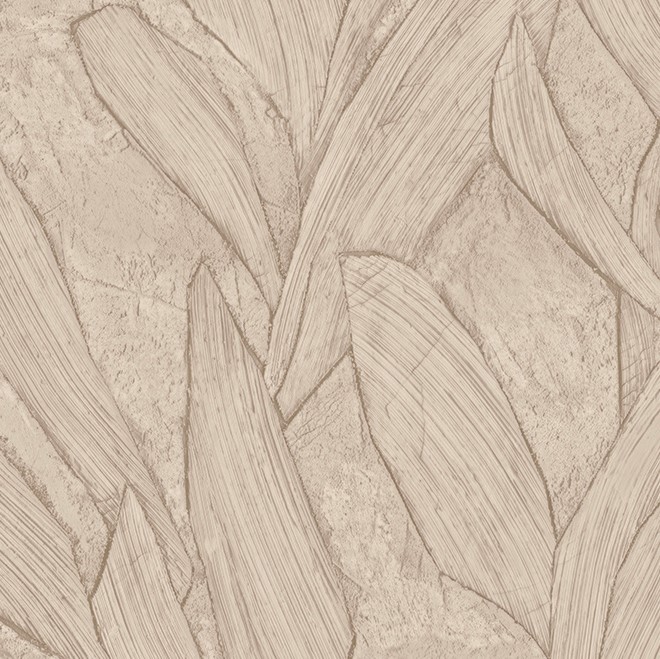 Beige Arte behang uit de Piante-collectie met een reliëfstructuur van abstracte bladmotieven.