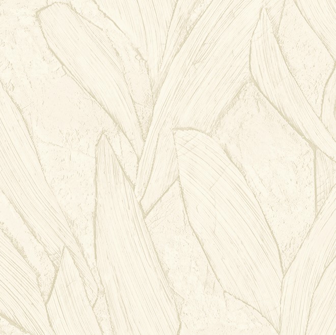 Lichtbeige Arte behang uit de Piante-collectie met een subtiel bladmotief in reliëf.