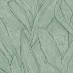 Groen Arte behang uit de Piante-collectie met een reliëfachtig bladpatroon.