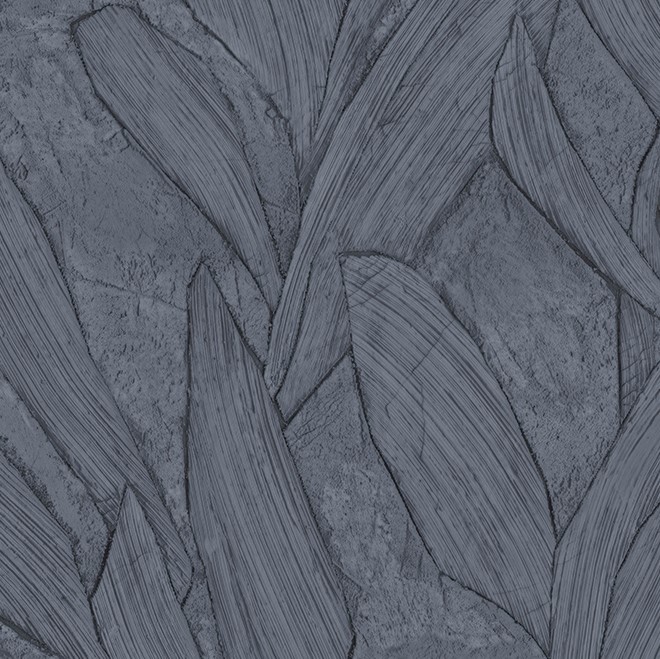 Donkerblauw Arte behang met een reliëfpatroon van overlappende bladeren uit de Piante-collectie.