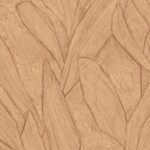 Behang met een natuur geïnspireerd patroon van grote, abstracte bladeren in een warme beige tint.
