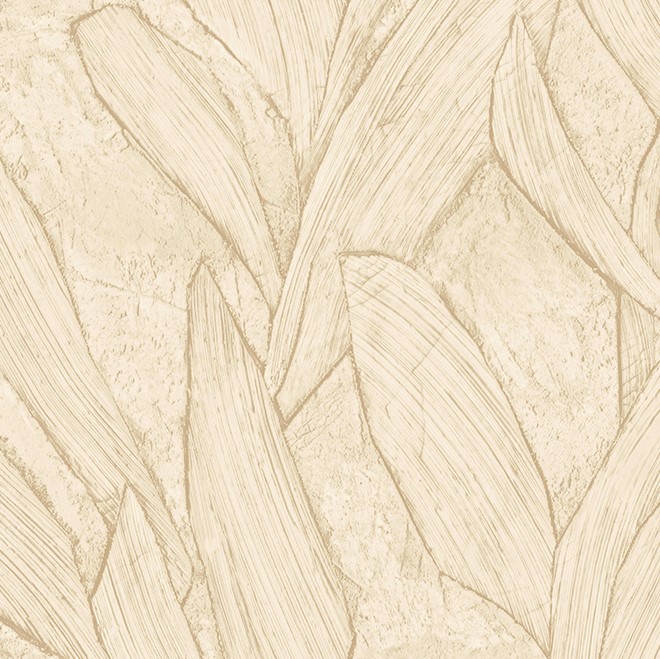 Beige Arte behang Piante 42529 met een patroon van gestileerde bladeren en fijne structuurlijnen.