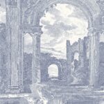 Gedetailleerde illustratie van klassieke ruïnes met zuilen, bogen en natuur op het behangontwerp Arte Rovine Buningh 42561.