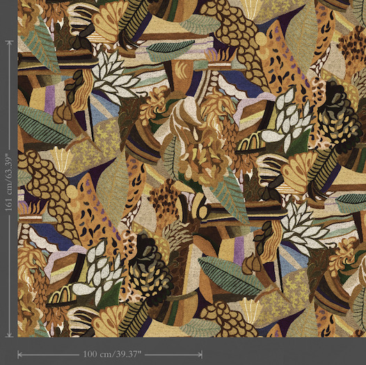 Decoratief Arte behang uit de Terra Tropicana collectie met een tropisch patroon van bladeren, dierenprints en abstracte vormen in warme aardetinten.