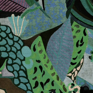 Gedetailleerde tropische bladeren in levendige kleuren op het Arte behang uit de Terra Tropicana collectie.