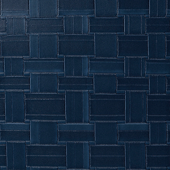 Donkerblauw Arte-behang Textura Weave 31571A met een geweven, rechthoekig patroon in reliëf.
