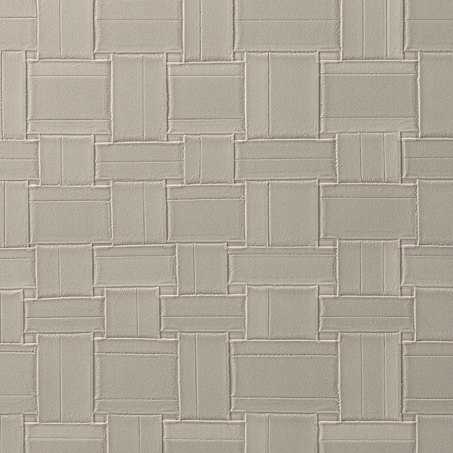 Beige Arte-behang Textura Weave 31577A met een reliëf geweven patroon in een geometrisch raster.