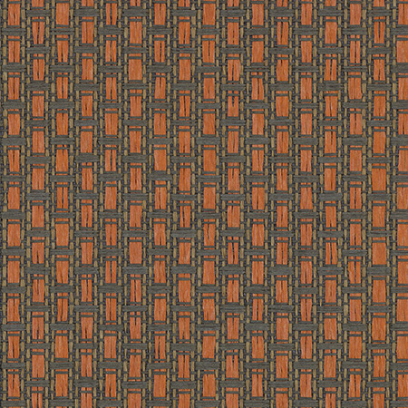 Geometrisch patroon van het Arte-behang Wildwalk Ferox 28060 in warme oranje- en bruintinten.