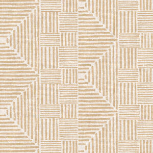 Beige en wit Arte behang uit de Essentials Travellers Macrame 11000 collectie met een geometrisch patroon van geweven lijnen.
