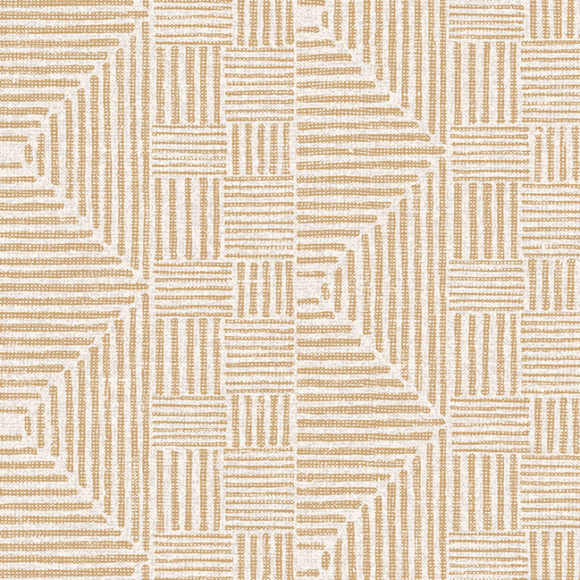 Beige en wit Arte behang uit de Essentials Travellers Macrame 11000 collectie met een geometrisch patroon van geweven lijnen.